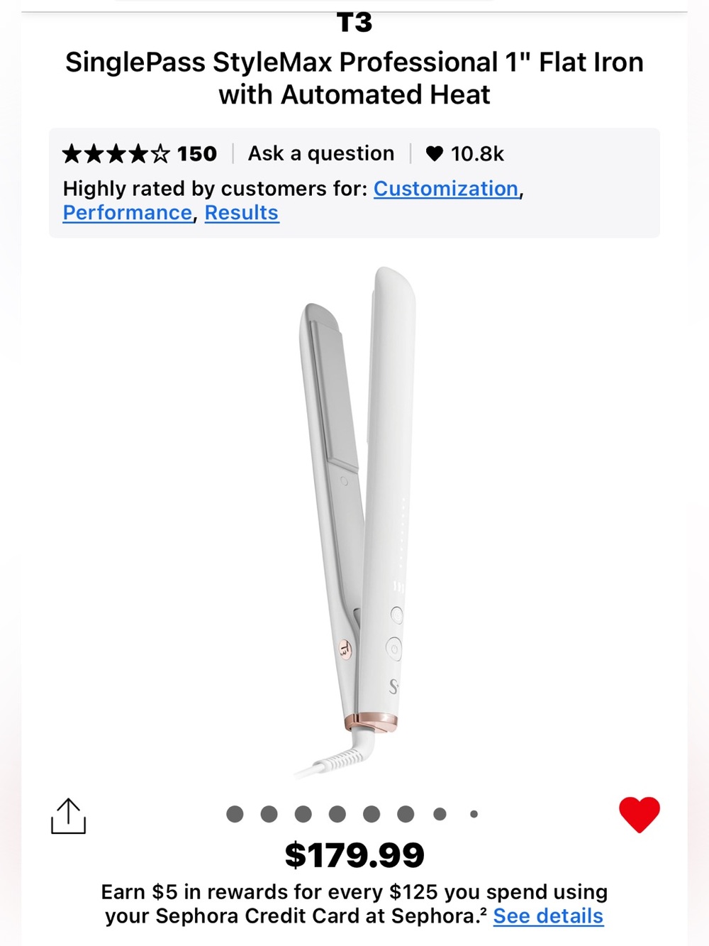 Sephora White and Rose Gold Ceramic Hair Straightener